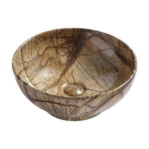 Aloni crocodile waskom - opbouw - zonder overloop - zonder kraangat - met click waste - keramiek - 41x18x41 cm - bruin marmer