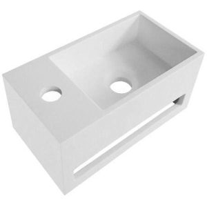 Solid surface wastafel met handdoekhouder en kraangat links (35,8x20,5x15,7 cm) - wit