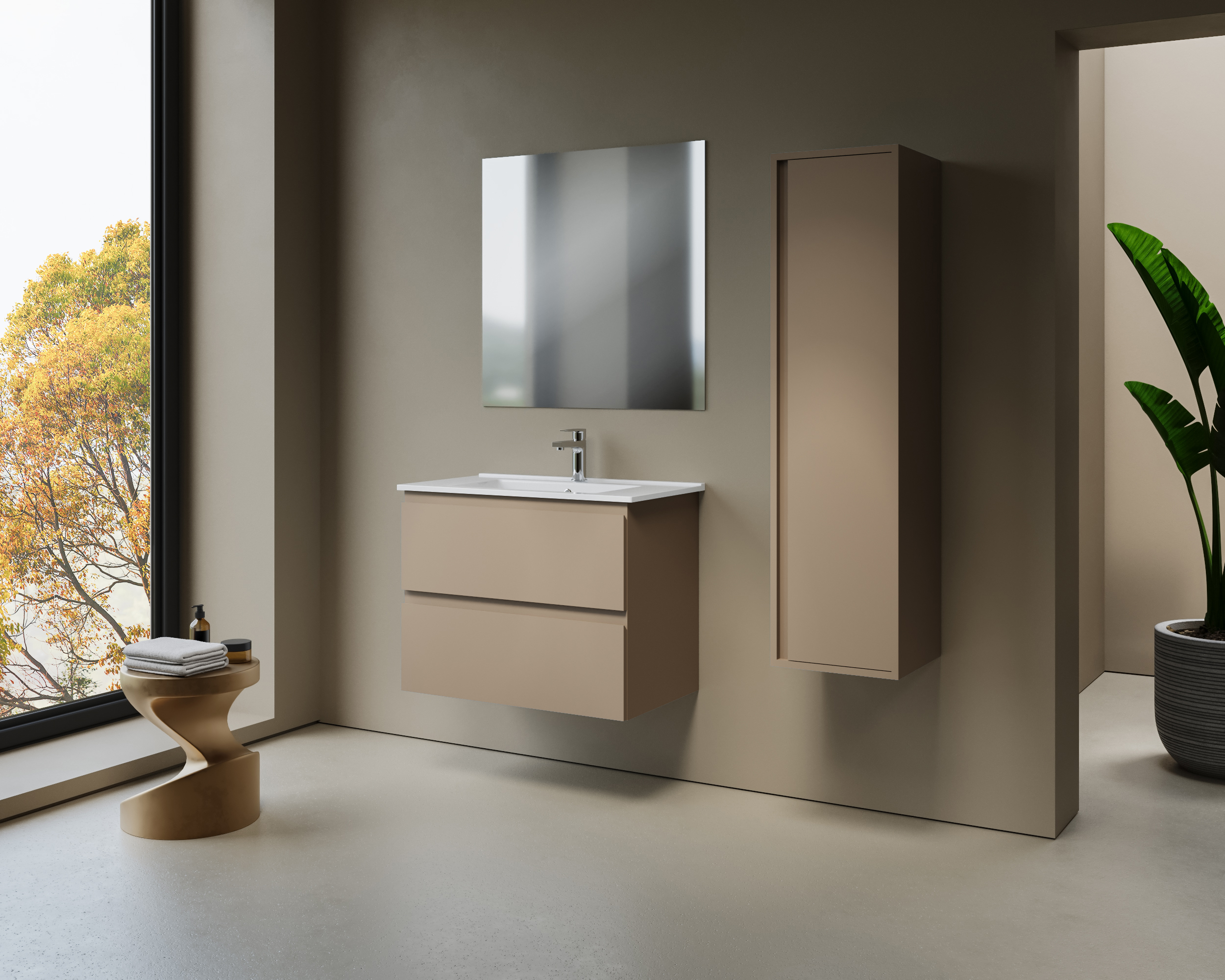 Aloni sally XL wastafelonderkast - 2 lades - softclose - greeploos - 76x60x45,3 cm - zand