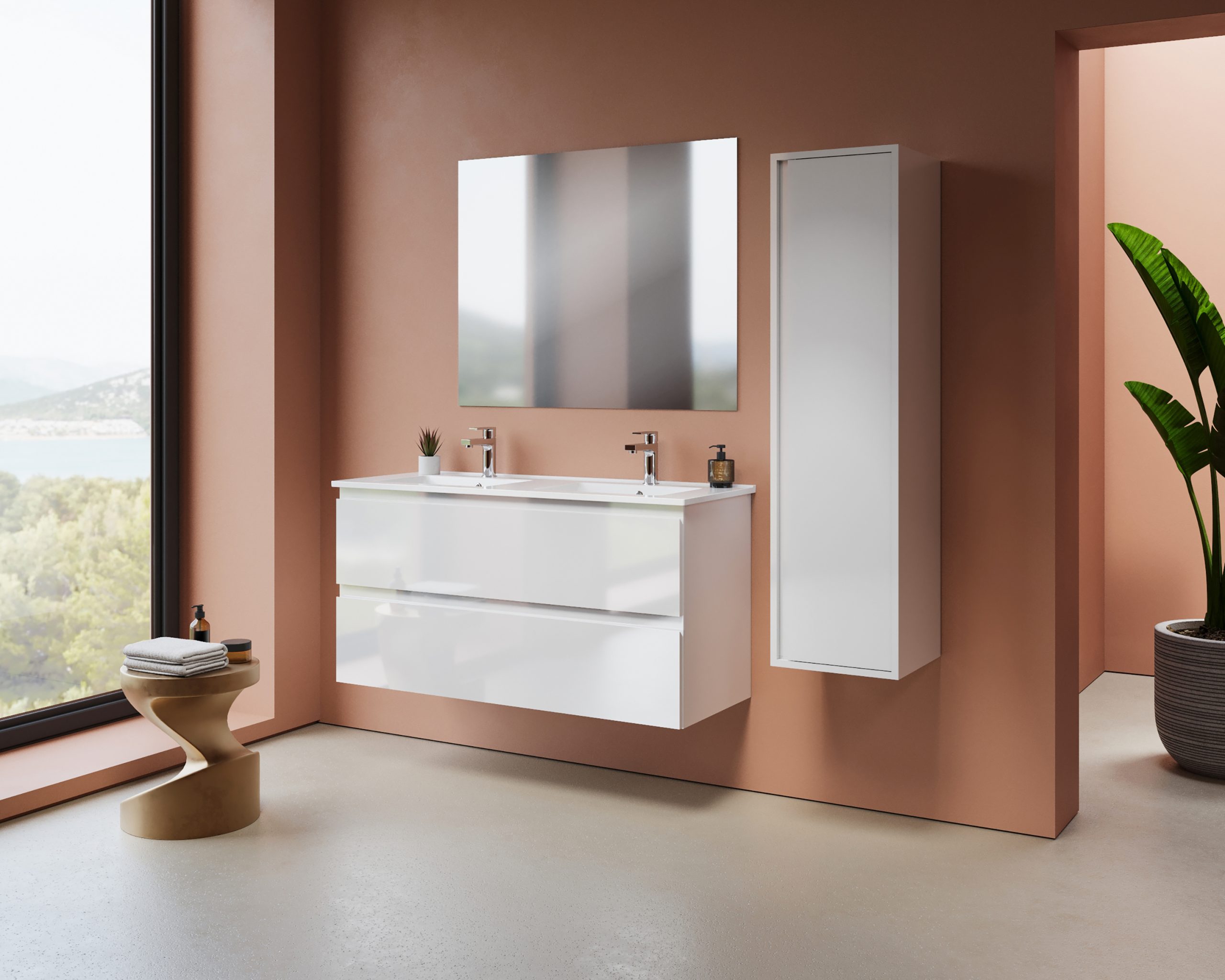 Aloni sally XL wastafelonderkast - 2 lades - softclose - greeploos - 118x60x45,3 cm - glanzend wit